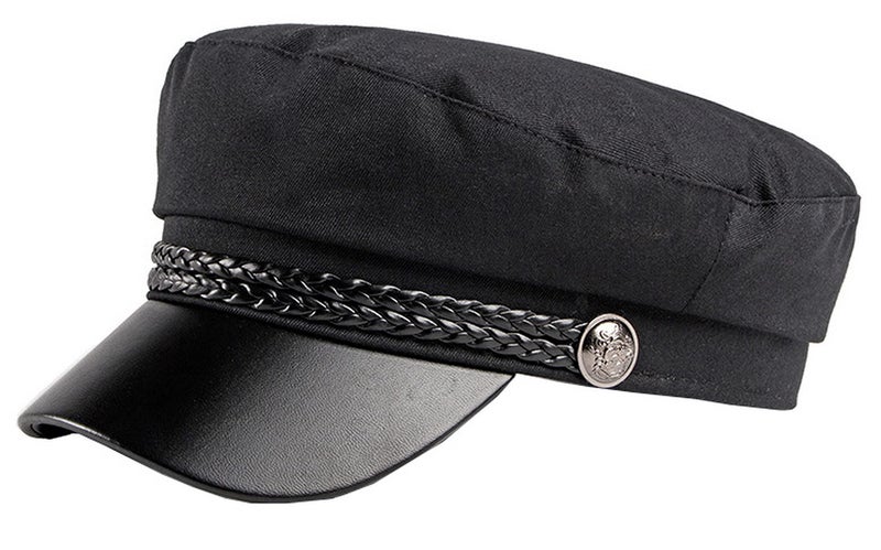Brcus Men Women Yacht Captain Sailor Hat Newsboy Cabbie Baker Boy Peaked Beret Cap Black - Image 1
